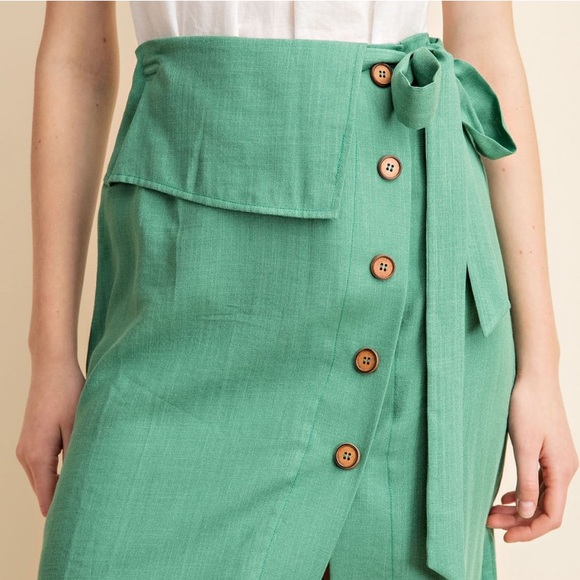 Green Midi Wrap Skirt - Picture 3 of 6